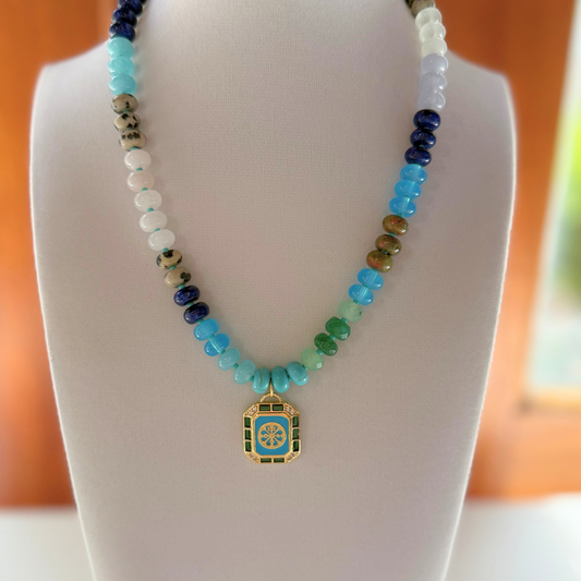 Multi Color Beaded Necklace with Medallion Charm