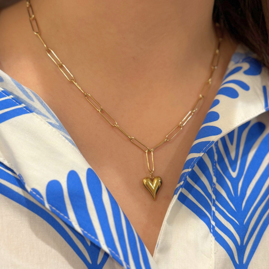 Gold Exaggerated Heart Paperclip Chain Necklace