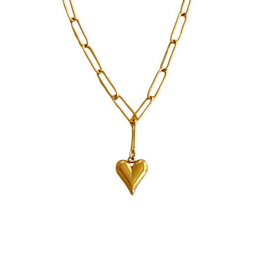 Gold Exaggerated Heart Paperclip Chain Necklace