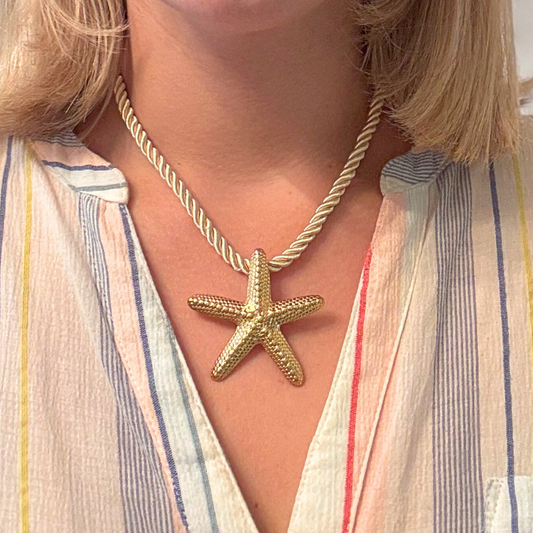 Rope Necklace with Large Gold Starfish Charm