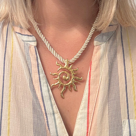 Rope Necklace with Large Gold Sun Charm