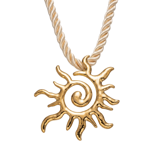 Rope Necklace with Large Gold Sun Charm