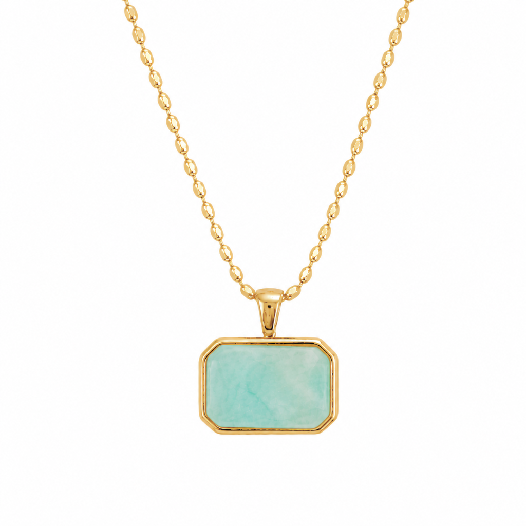 Gold Rice Chain Necklace with Turquoise Pendant