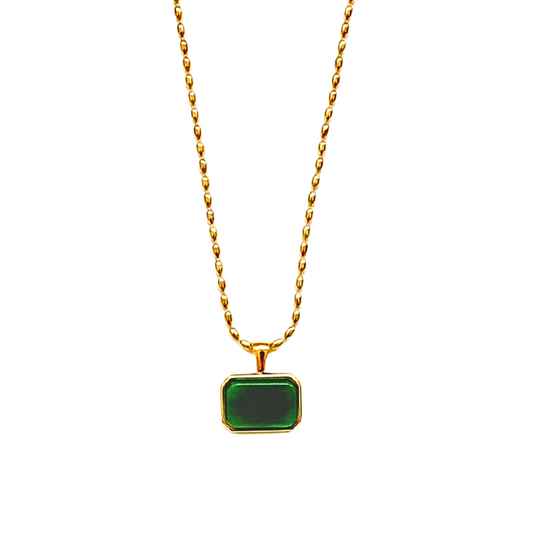 Gold Rice Chain with Natural Green Jade Pendant Necklace