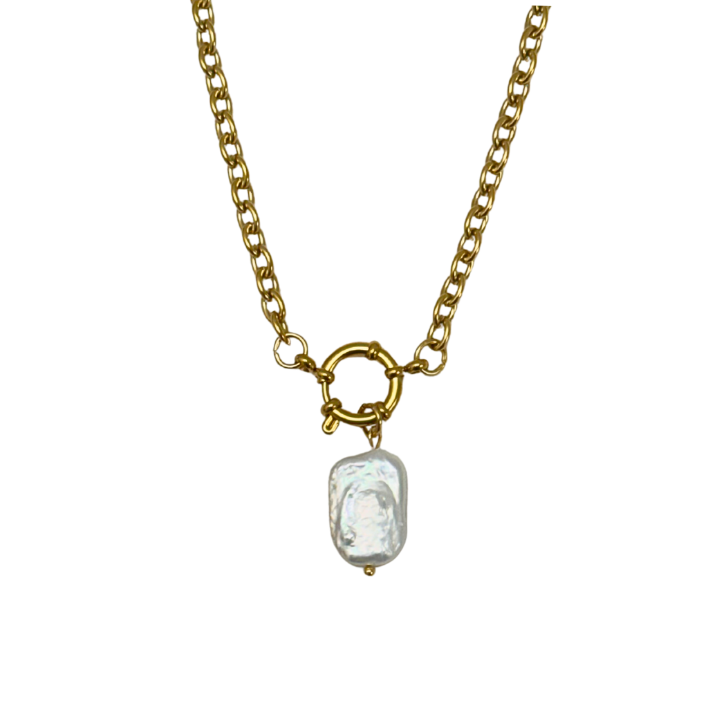 Gold Chain with Freshwater Pearl Charm Necklace