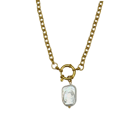 Gold Chain with Freshwater Pearl Charm Necklace