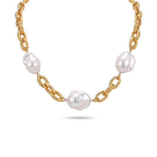 Large 3-Pearl Gold Statement Necklace