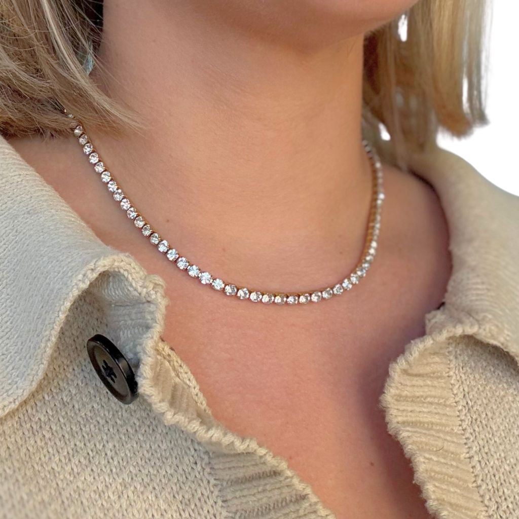 Gold Large Stone Tennis Necklace