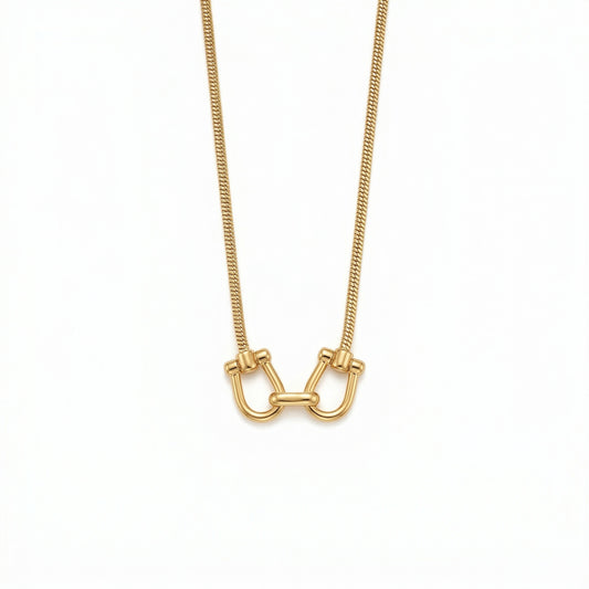 Gold Double Horse Bit Snake Chain Necklace