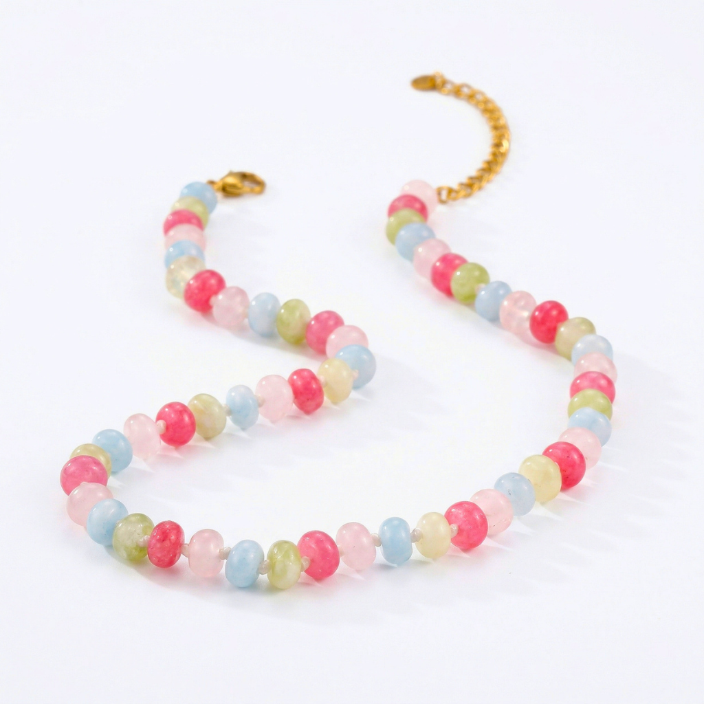 Pastel Multi-Color Natural Abacus Beaded Necklace
