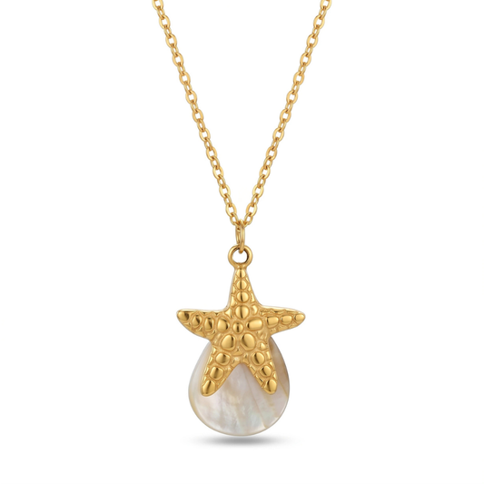 Gold Starfish & Natural Stone Pendant Necklace