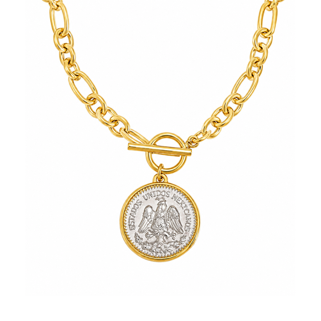 Gold Chain with Silver Coin Pendant Necklace