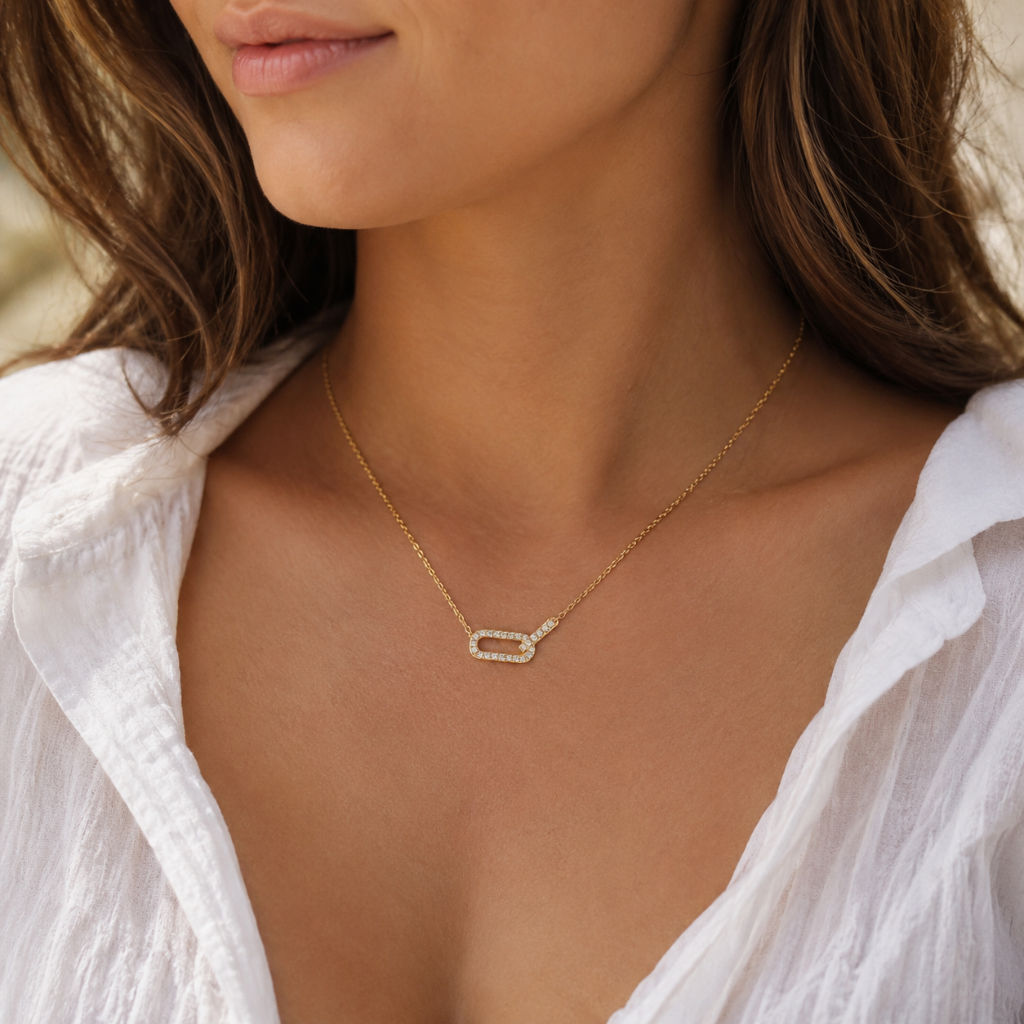 Gold Vermeil Pavé Linked Paperclip Necklace