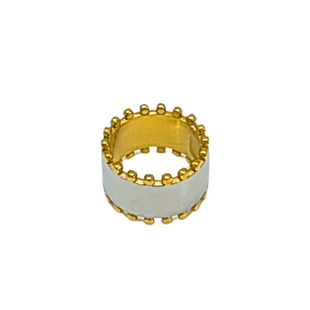 Wide Silver Band w/ Gold Ball Trim Ring
