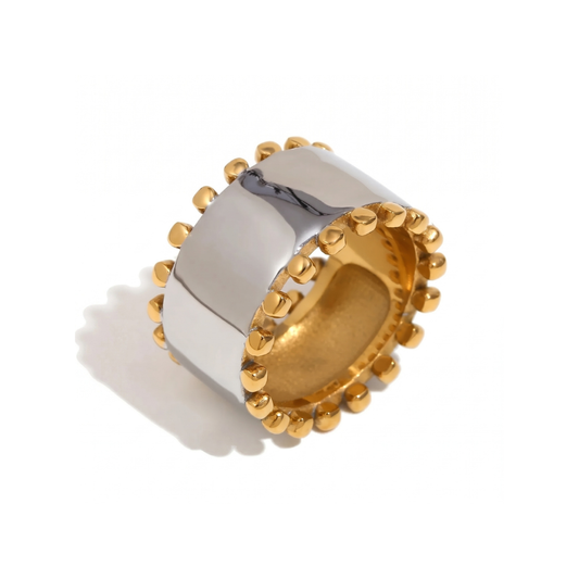 Wide Silver Band w/ Gold Ball Trim Ring