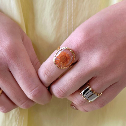 Gold Flower Circle Adjustable Ring