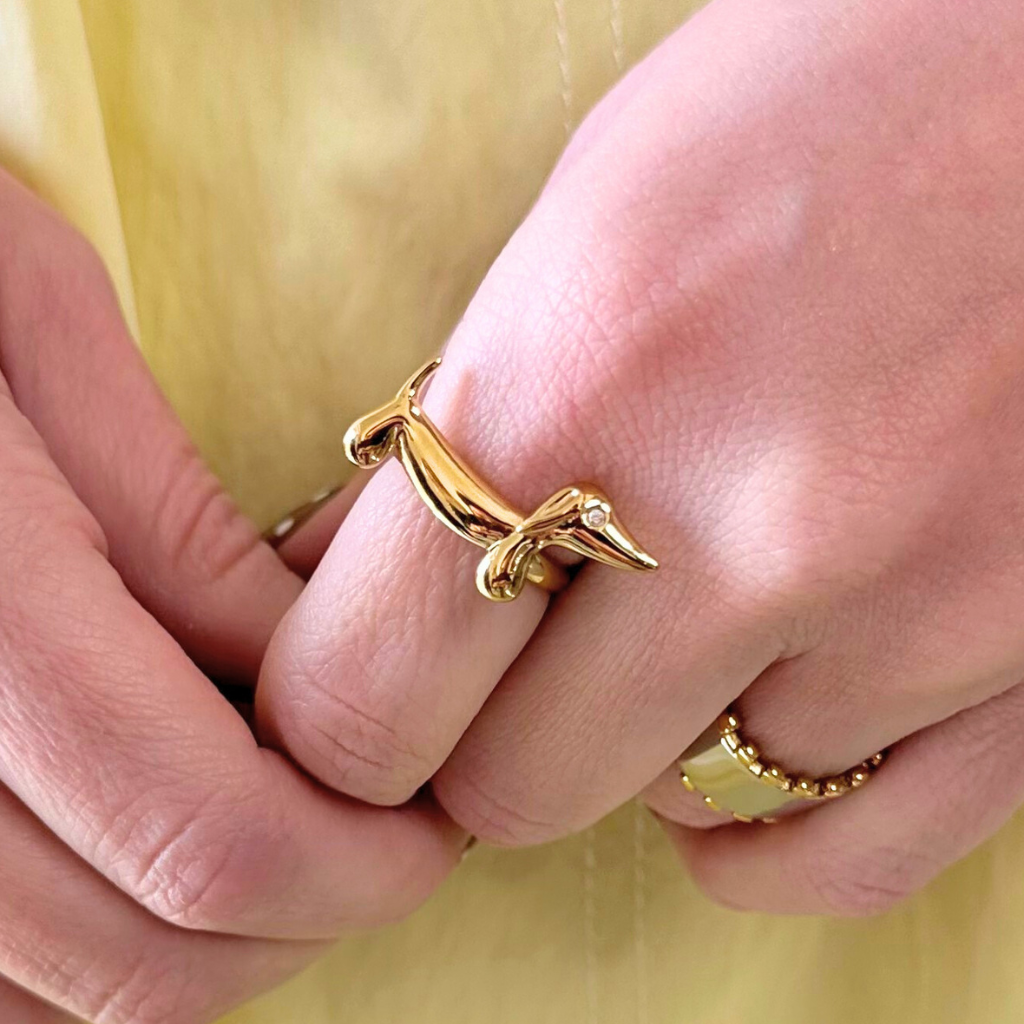 Gold Dachshund Adjustable Ring
