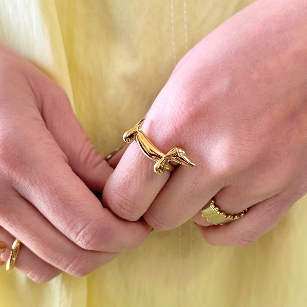 Gold Dachshund Adjustable Ring