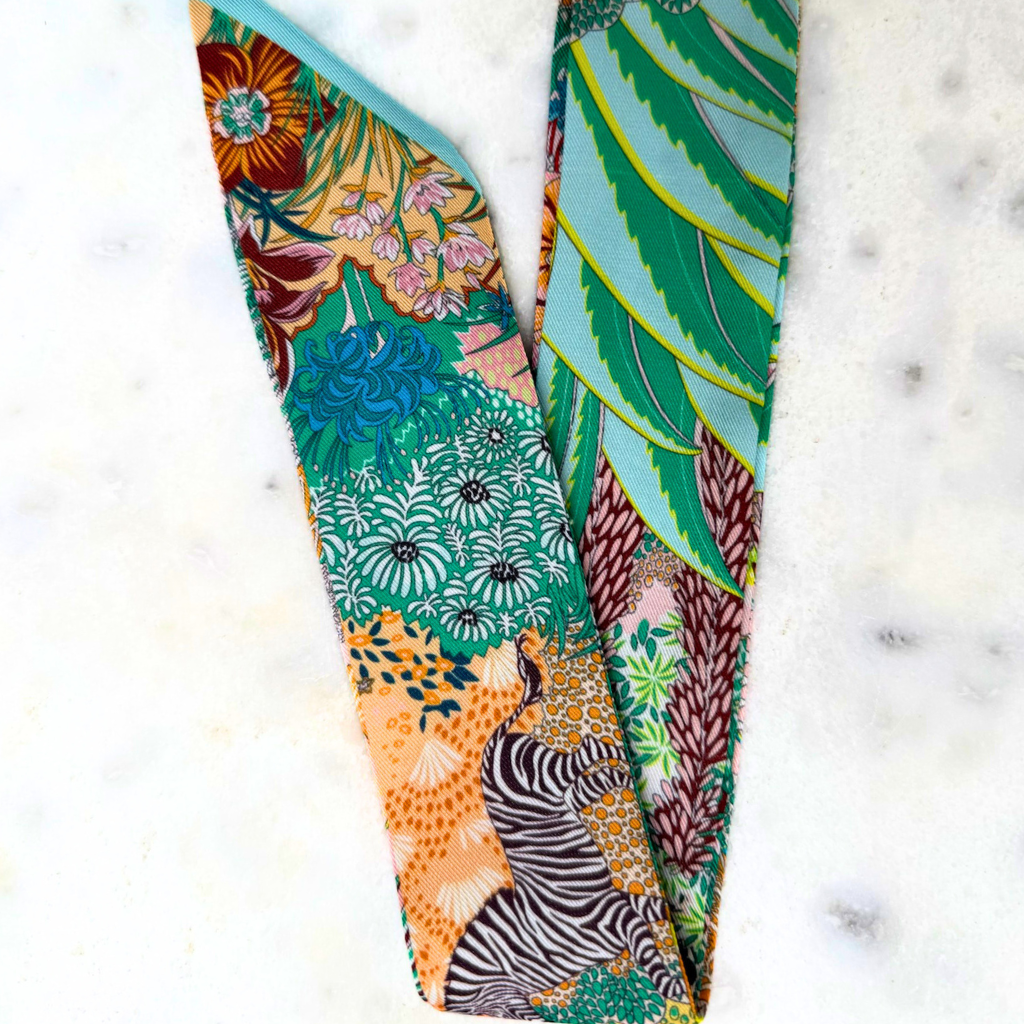 S104- Green Print with Zebra and Flower Scarf