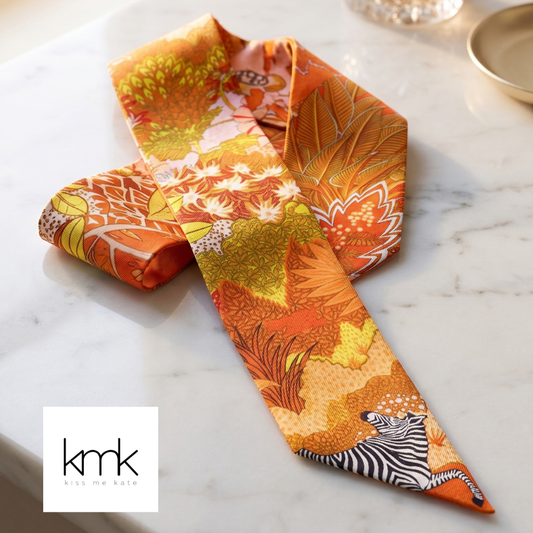 S105- Orange Zebra Floral Scarf
