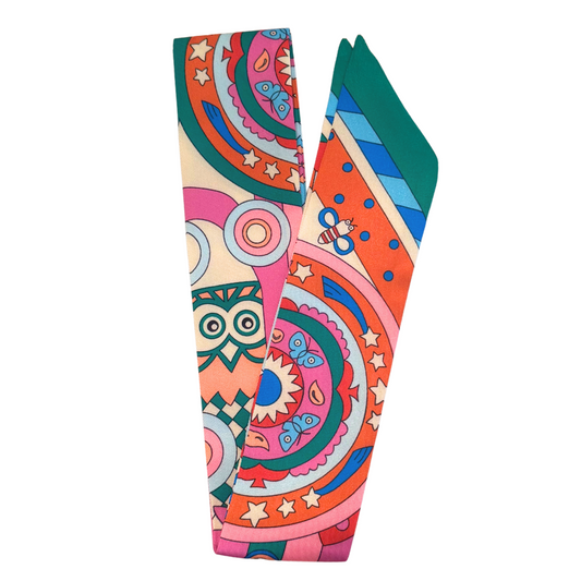 Pink, Green & Orange Owl and Butterfly Scarf