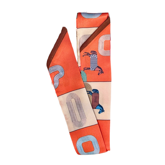S111- Orange & Blue Scarf Charm Necklace- Reversible