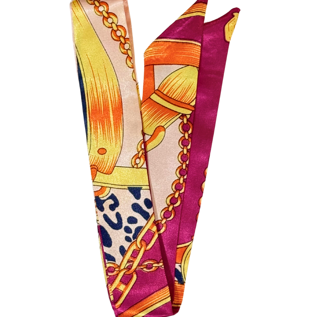 Magenta & Gold Printed Satin Scarf