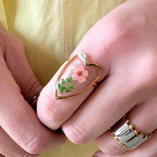 Vintage Gold & Flower Heart Shaped Adjustable Ring