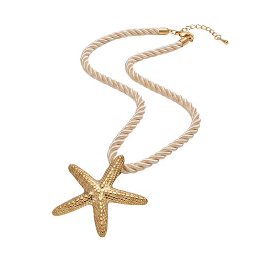 Rope Necklace with Large Gold Starfish Charm