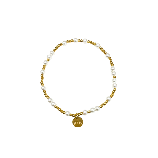 2mm Gold Bead & Pearl Stretch Bracelet