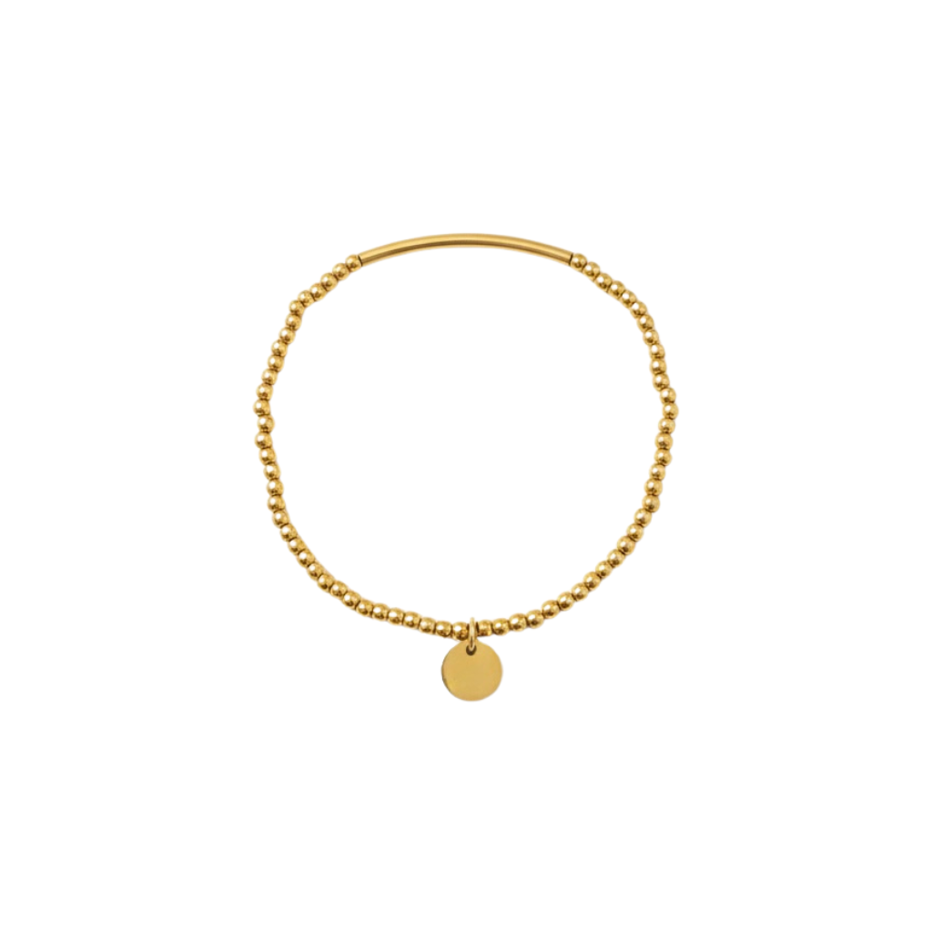 2.5mm Gold Bead & Gold Bar Stretch Bracelet