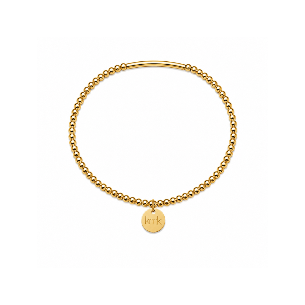 2.5mm Gold Bead & Gold Bar Stretch Bracelet