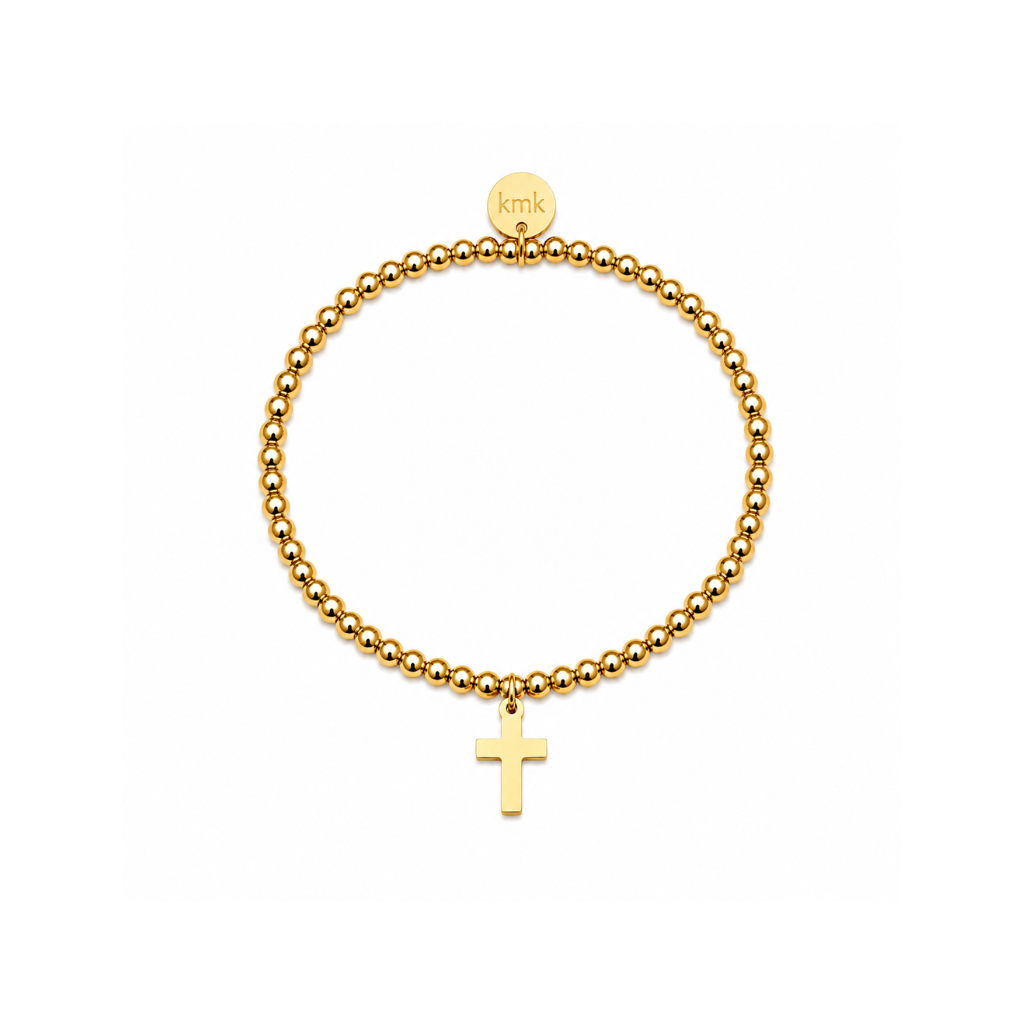 3mm Gold Bead with Gold Cross Stretch Bracelet