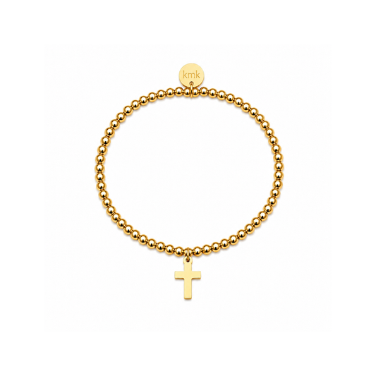 3mm Gold Bead with Gold Cross Stretch Bracelet