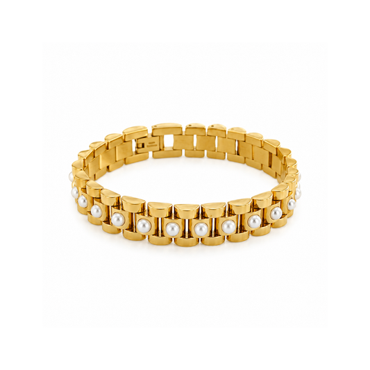 10MM Gold Watchband Bracelet with Pearls