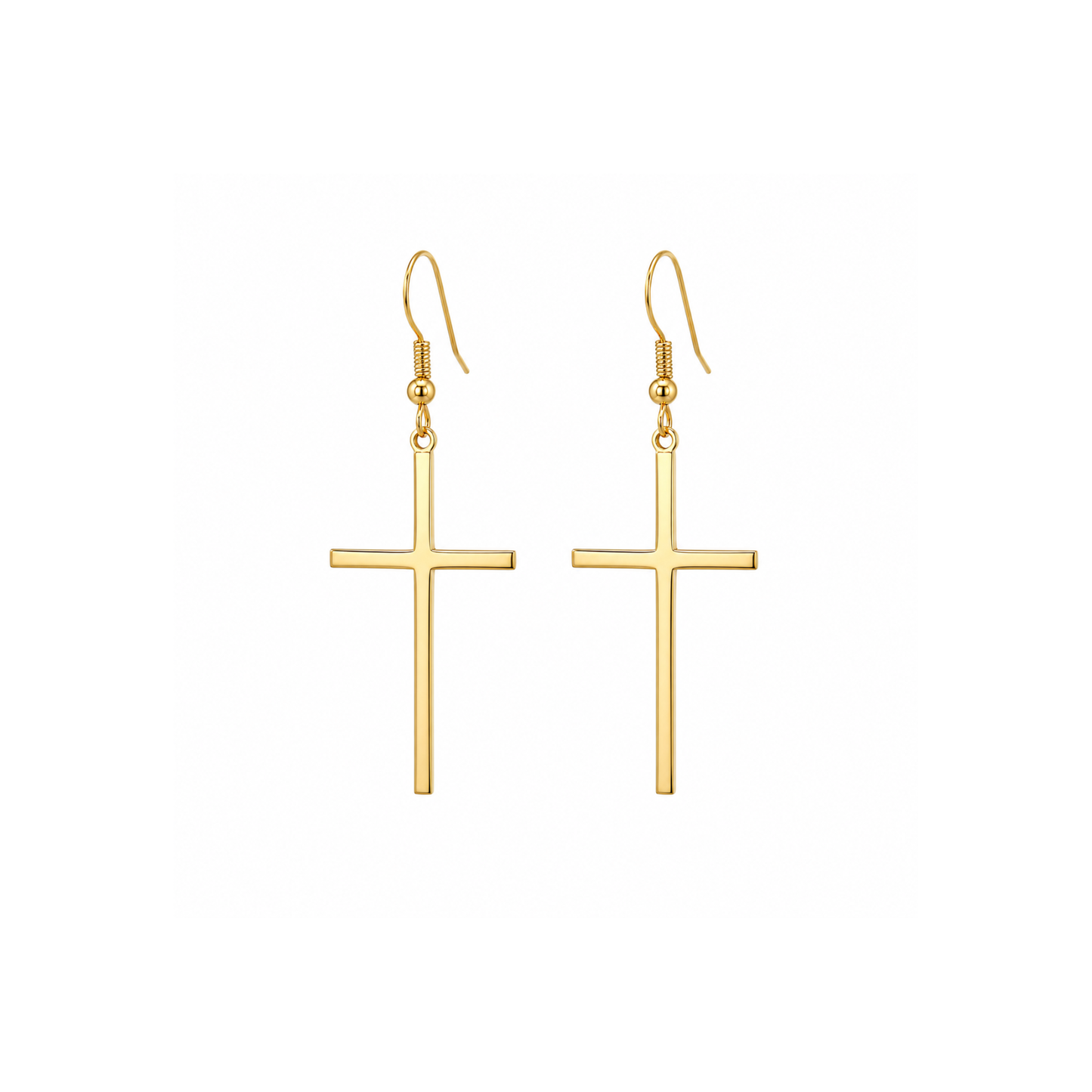 Gold cross earrings on a white background