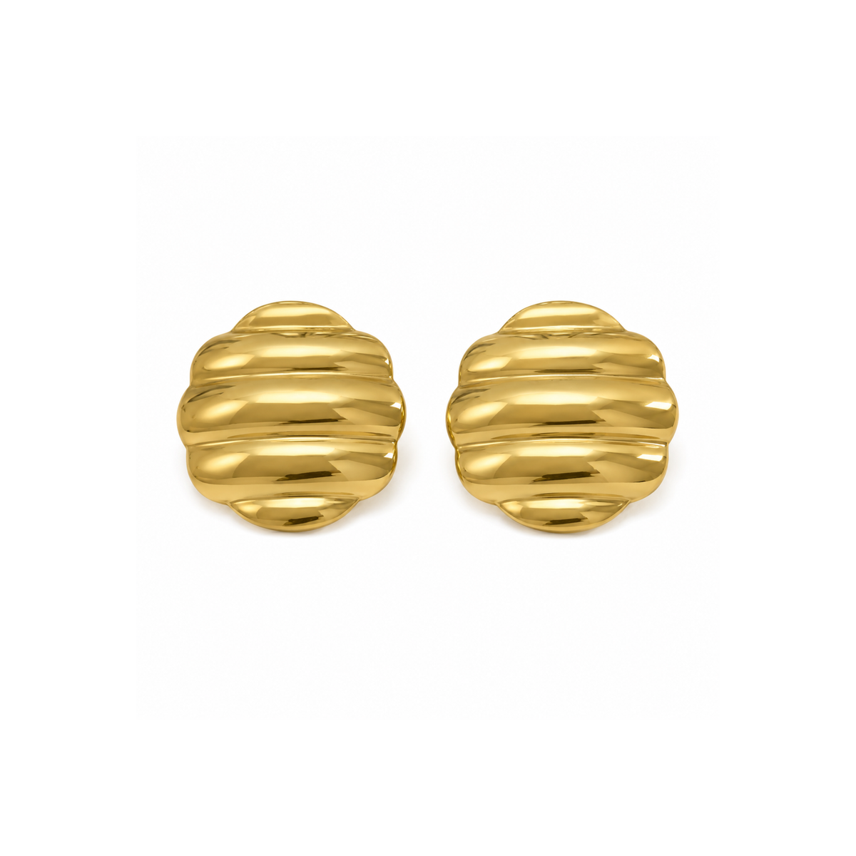 round ribbed circle statement stud earring on white background