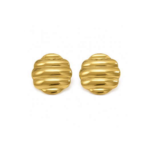 round ribbed circle statement stud earring on white background