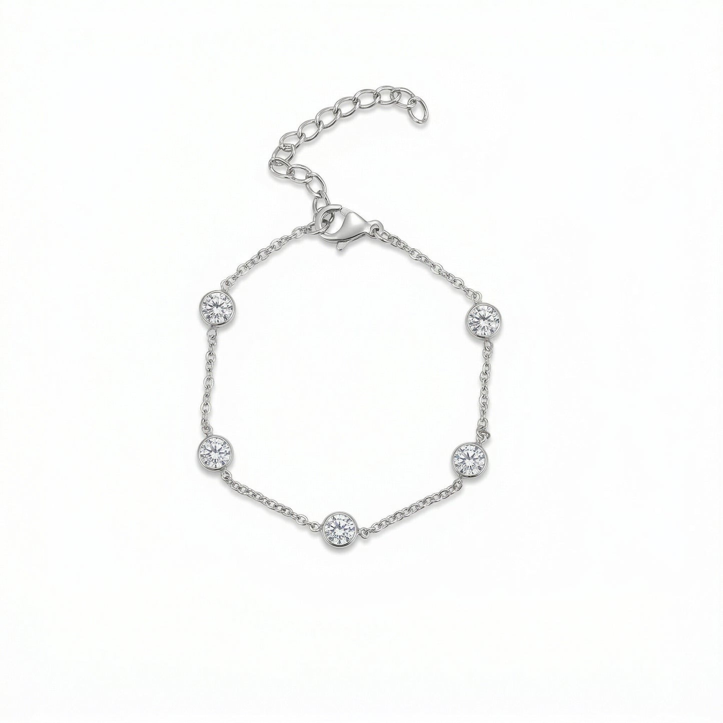 Silver Bezel Set Cubic Zirconia Station Bracelet