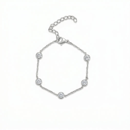 Silver Bezel Set Cubic Zirconia Station Bracelet