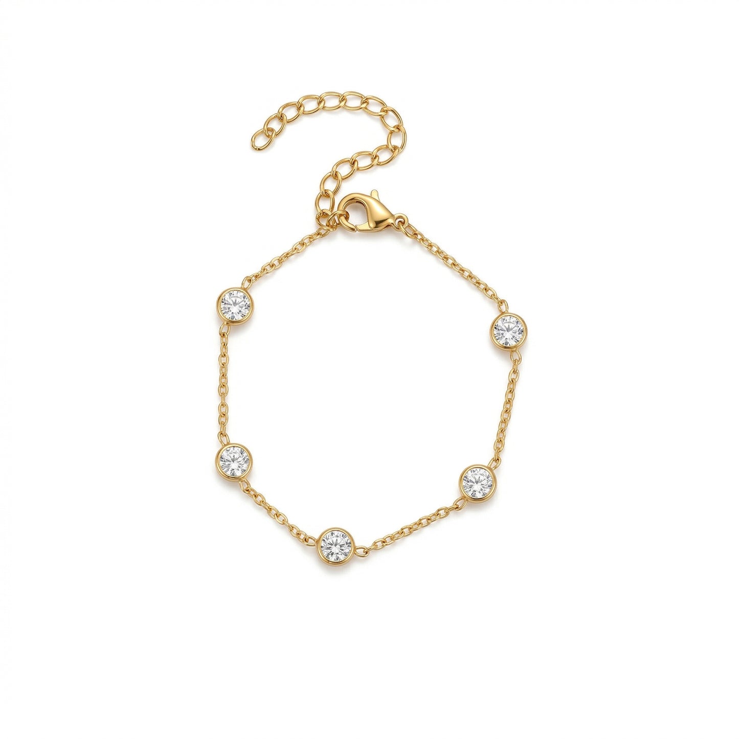 Gold Bezel Set Cubic Zirconia Station Bracelet