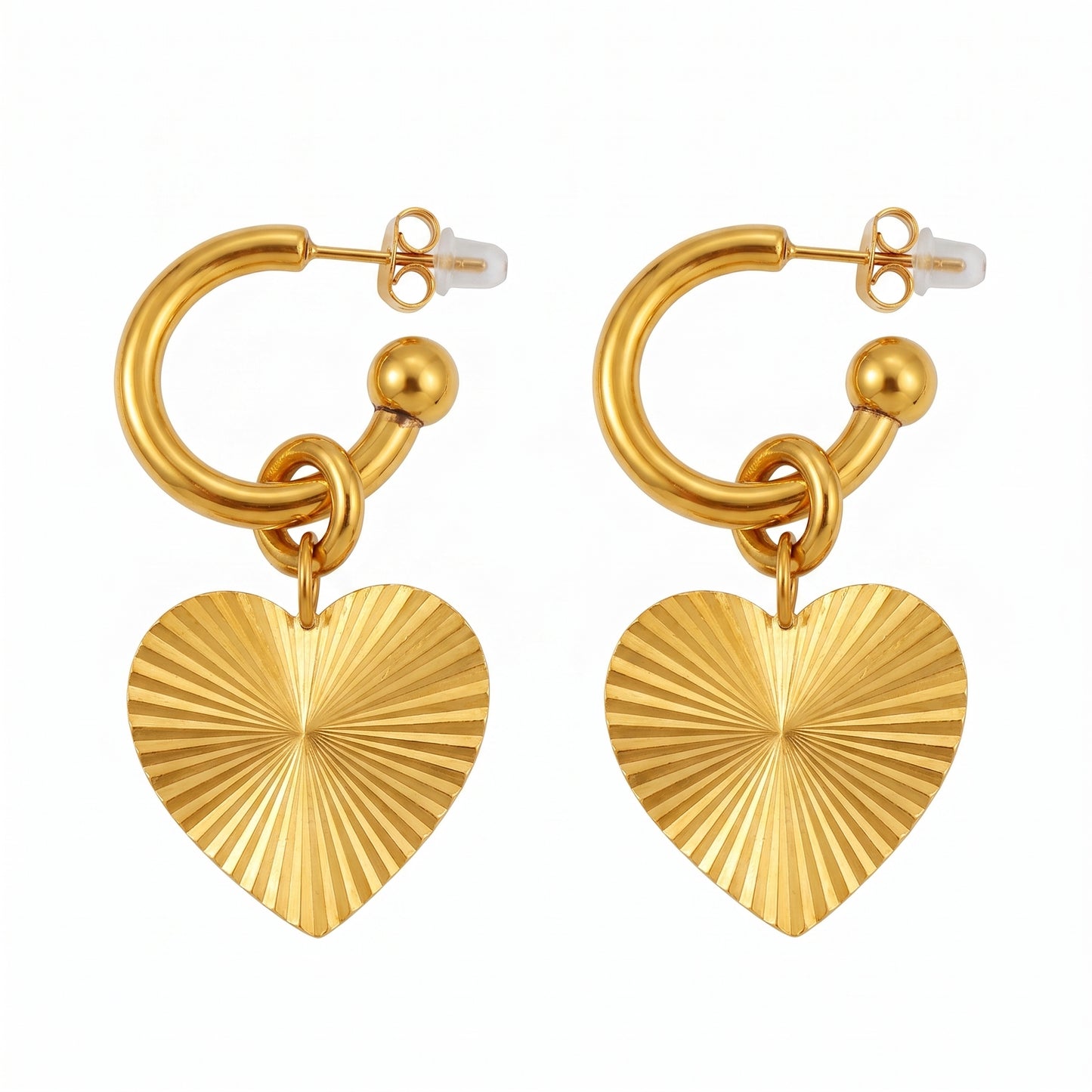 Gold Heart Charm Hoop Earring