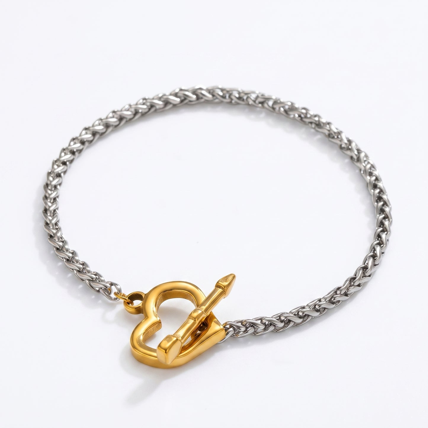 Two-Tone Heart & Arrow Toggle Clasp Bracelet