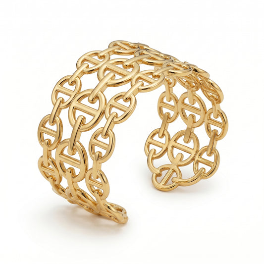 Gold Wide Anchor Link Cuff Bracelet