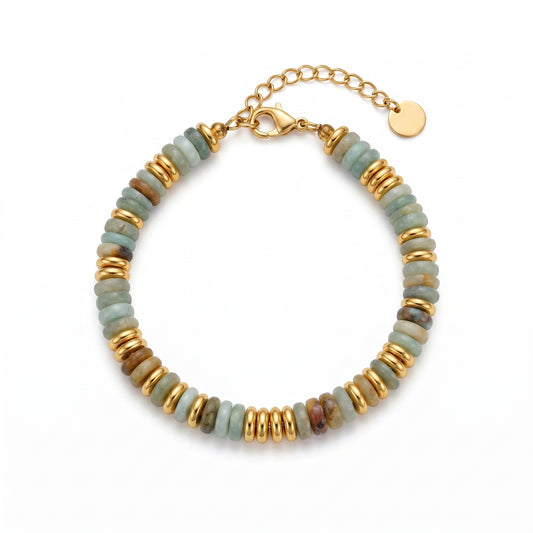 Gold & Natural Amazonite Beaded Clasp Bracelet