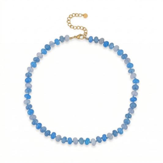 Blue Natural Abacus Glass Bead Necklace