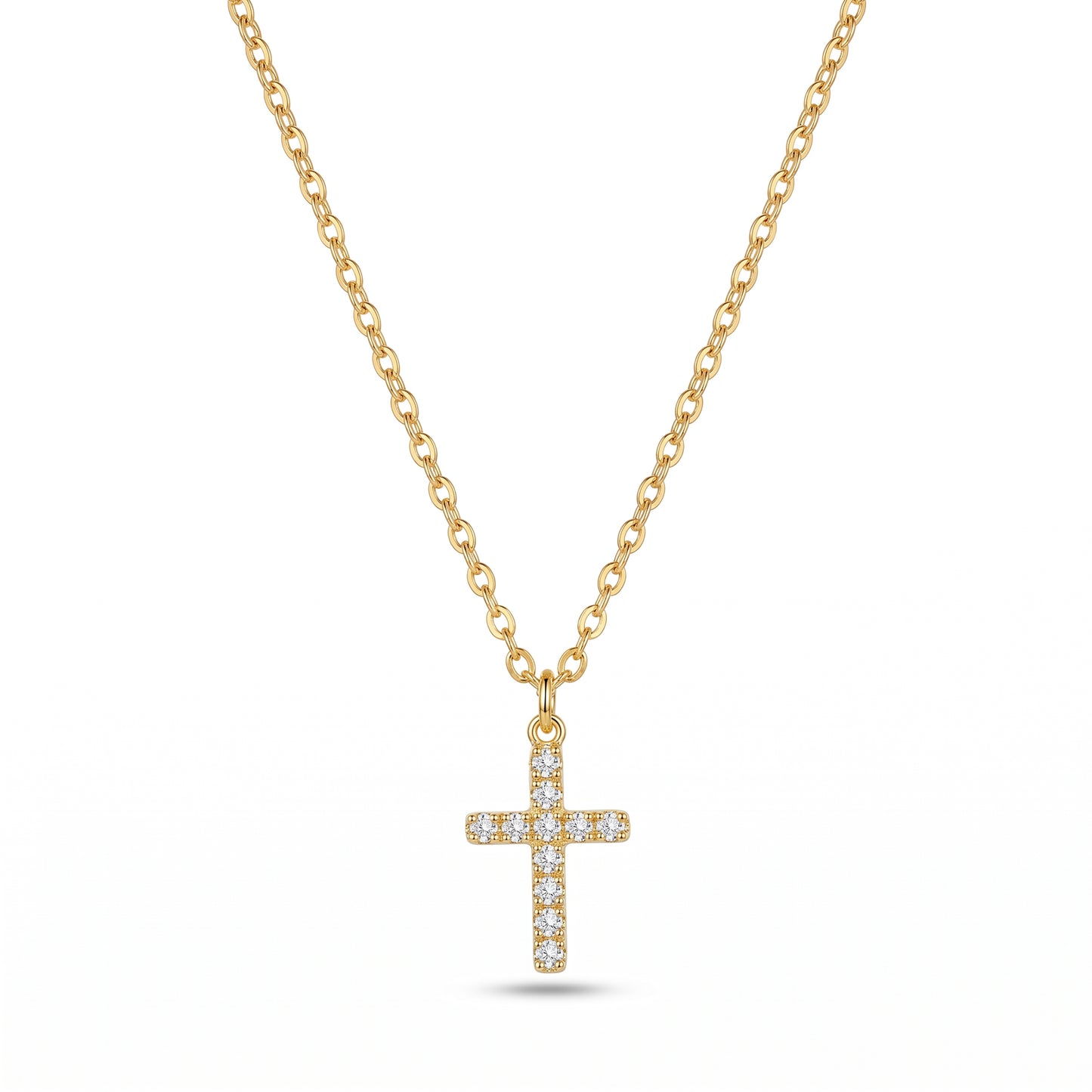 Gold Cross Necklace with Cubic Zirconia