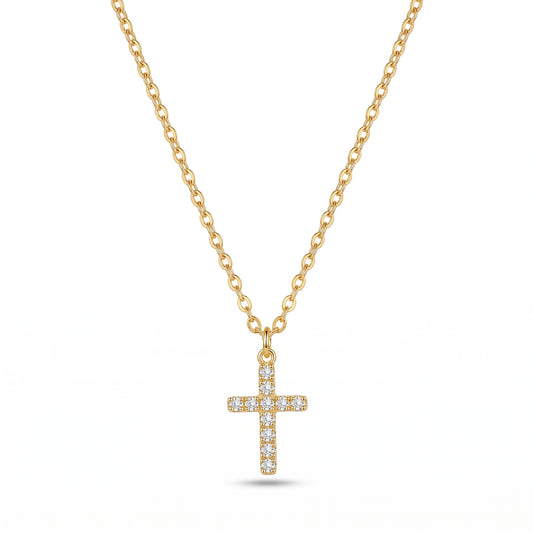 Gold Cross Necklace with Cubic Zirconia