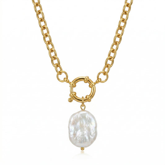 Gold Chain with Freshwater Pearl Charm Necklace