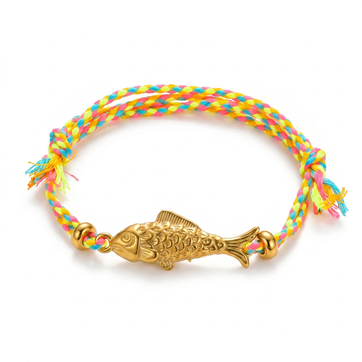 Yellow, Blue & Pink Cotton Thread Gold Fish Adjustable Bracelet